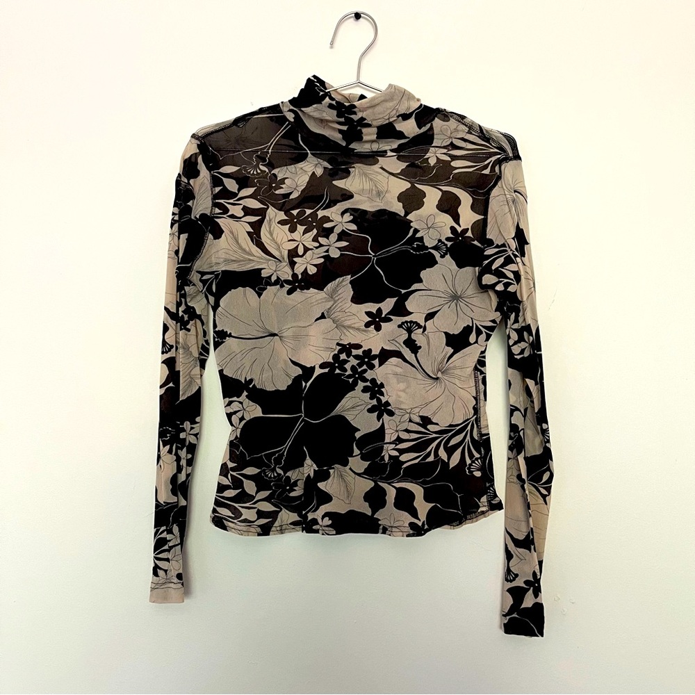 Sheer Floral Black&Beige Turtleneck Top